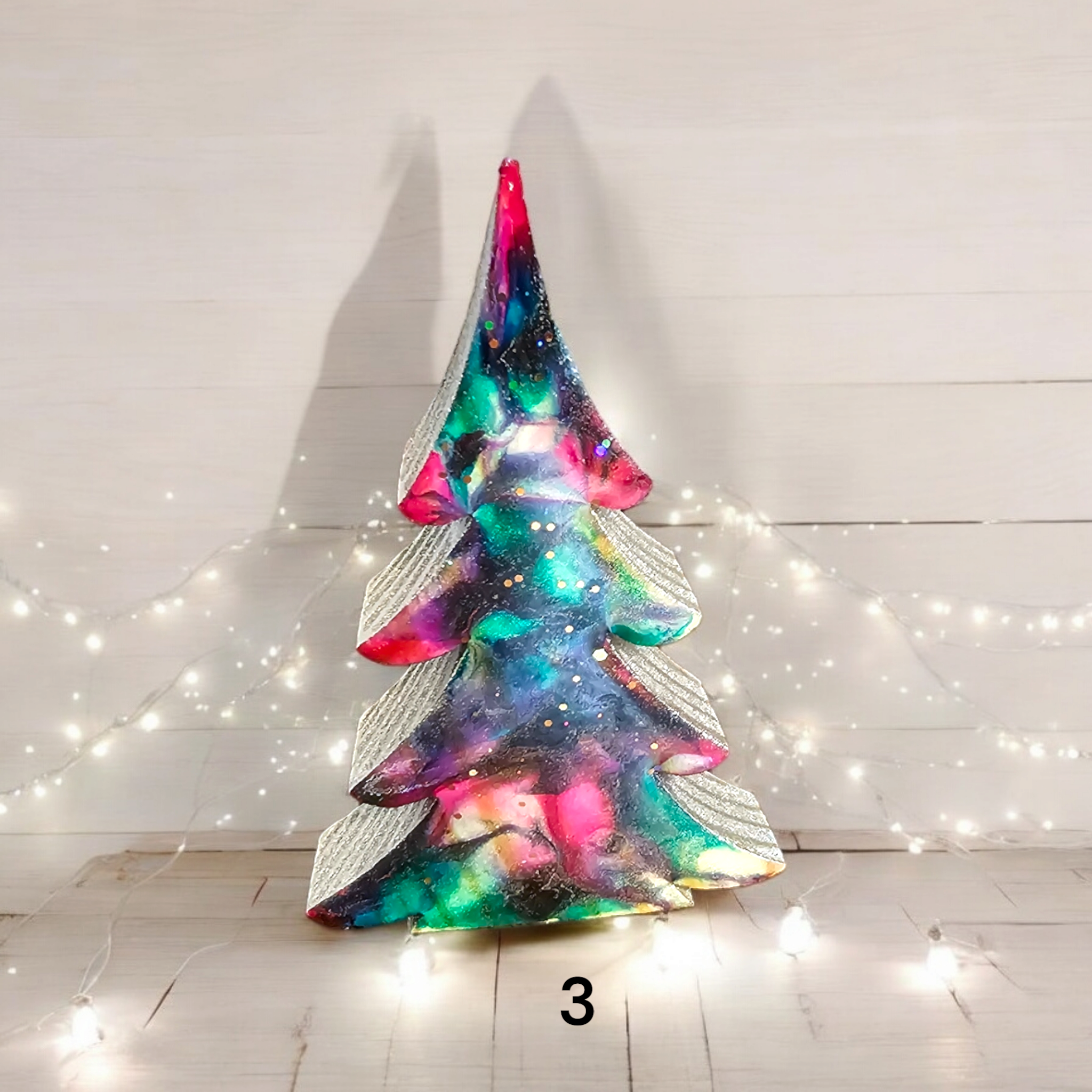 Handcrafted 5-Inch Christmas Trees with Colorful Resin and Wood for Holiday Tabletop Decor