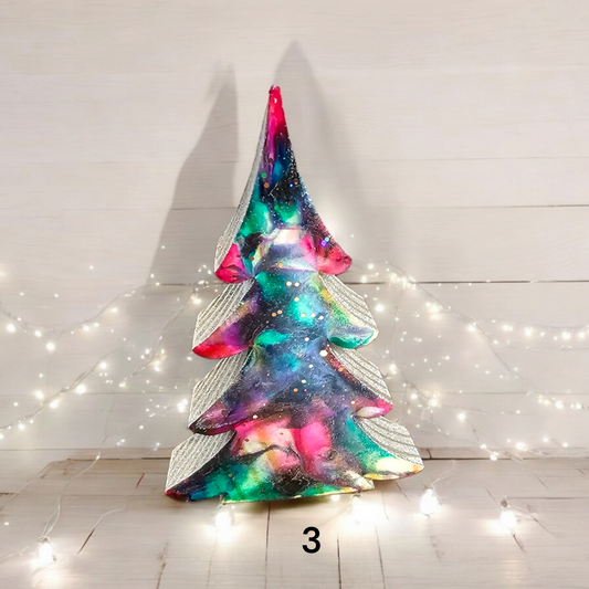Handcrafted 5-Inch Christmas Trees with Colorful Resin and Wood for Holiday Tabletop Decor