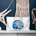 Load image into Gallery viewer, Original Art Blue and Pink Sand Dollar Weekender Bag White Background