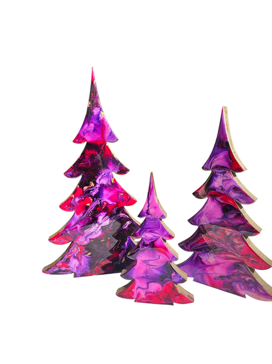Christmas Trees with Branches Holiday Mantelpiece 3 Sizes Purple & Pink