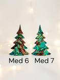 Charger l'image dans la visionneuse de la galerie, Handmade Turquoise Christmas Trees Shelf Sitter with Red Resin and Gold Accents Multiple Sizes