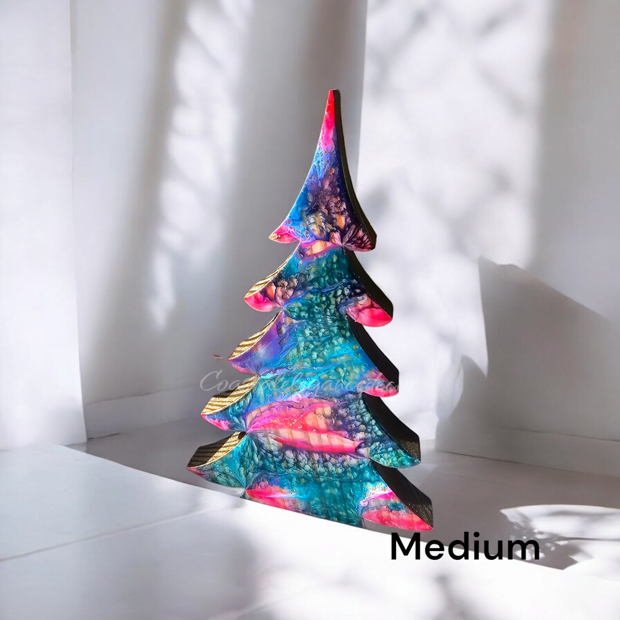 Handcrafted Contemporary Resin & Chunky Wood Christmas Trees Set - 3 Sizes with Gold Accents