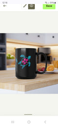 Load image into Gallery viewer, Polynesian Original Art Turtle with Flower Black Coffee Cup Mug 2 Sizes