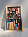 Charger l'image dans la visionneuse de la galerie, Hand-Painted Layered Wood Dragonfly Wall Art – 6-Layer Laser Cut Design in Coral, Blue & Natural Stains