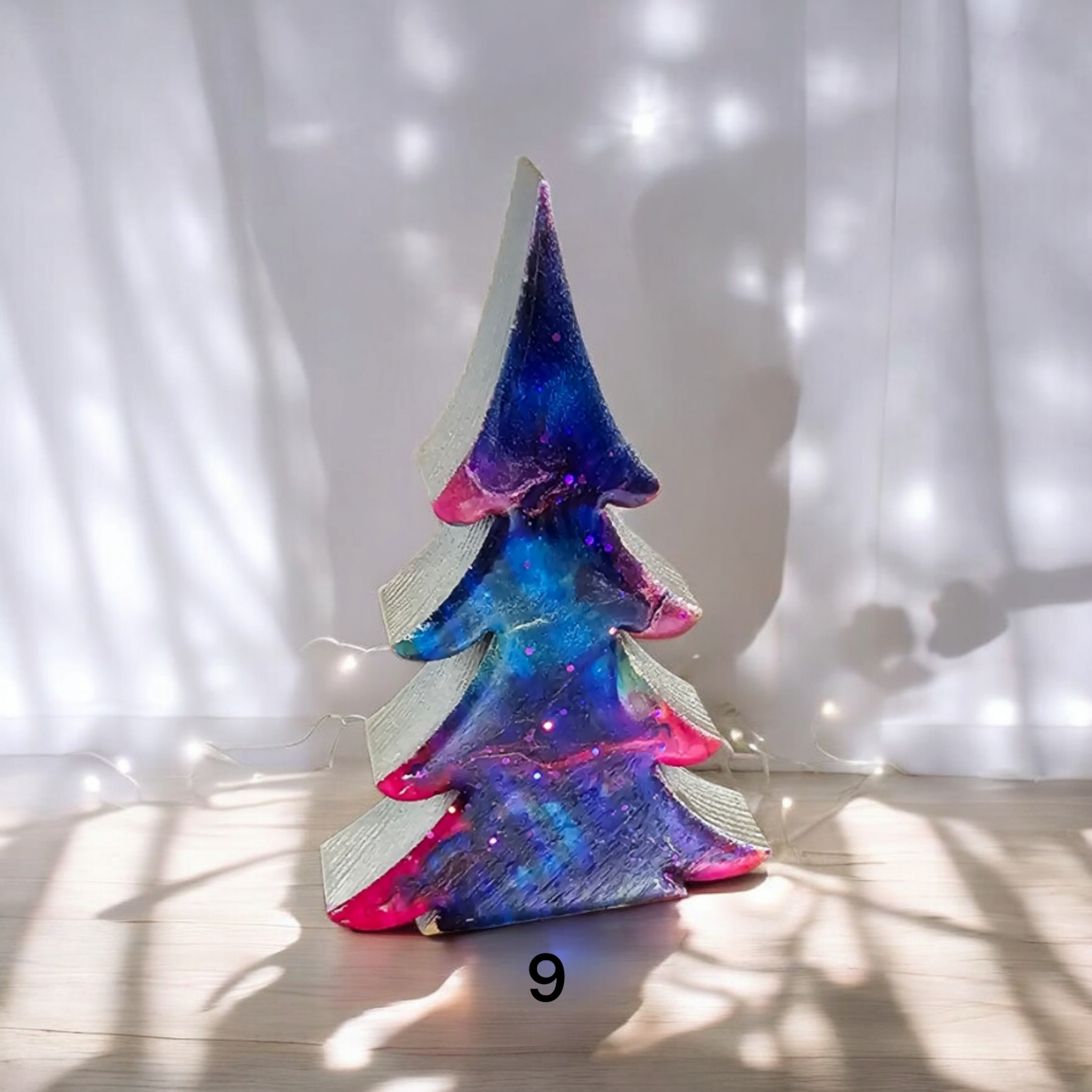 Handcrafted 5-Inch Christmas Trees with Colorful Resin and Wood for Holiday Tabletop Decor