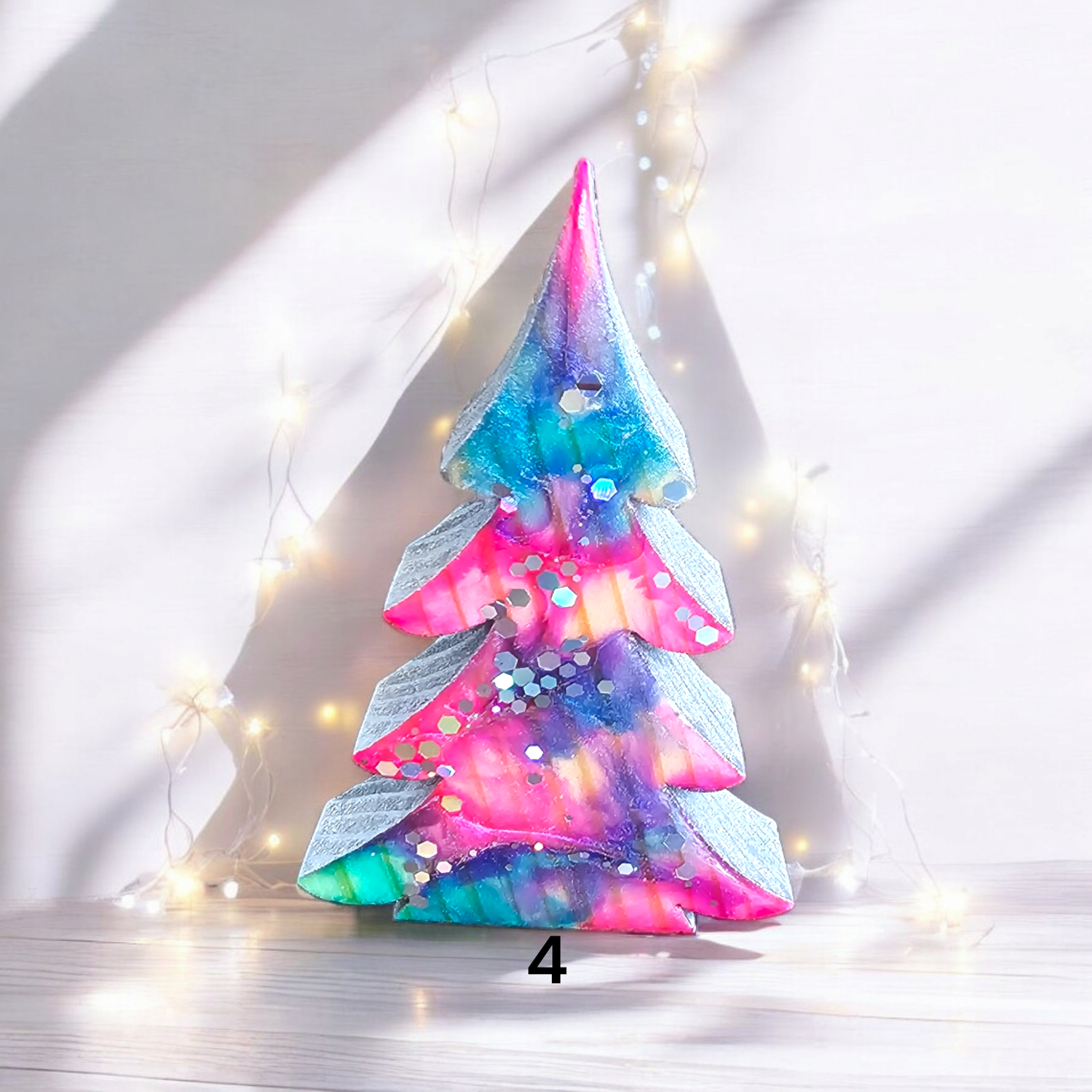 Handcrafted 5-Inch Christmas Trees with Colorful Resin and Wood for Holiday Tabletop Decor