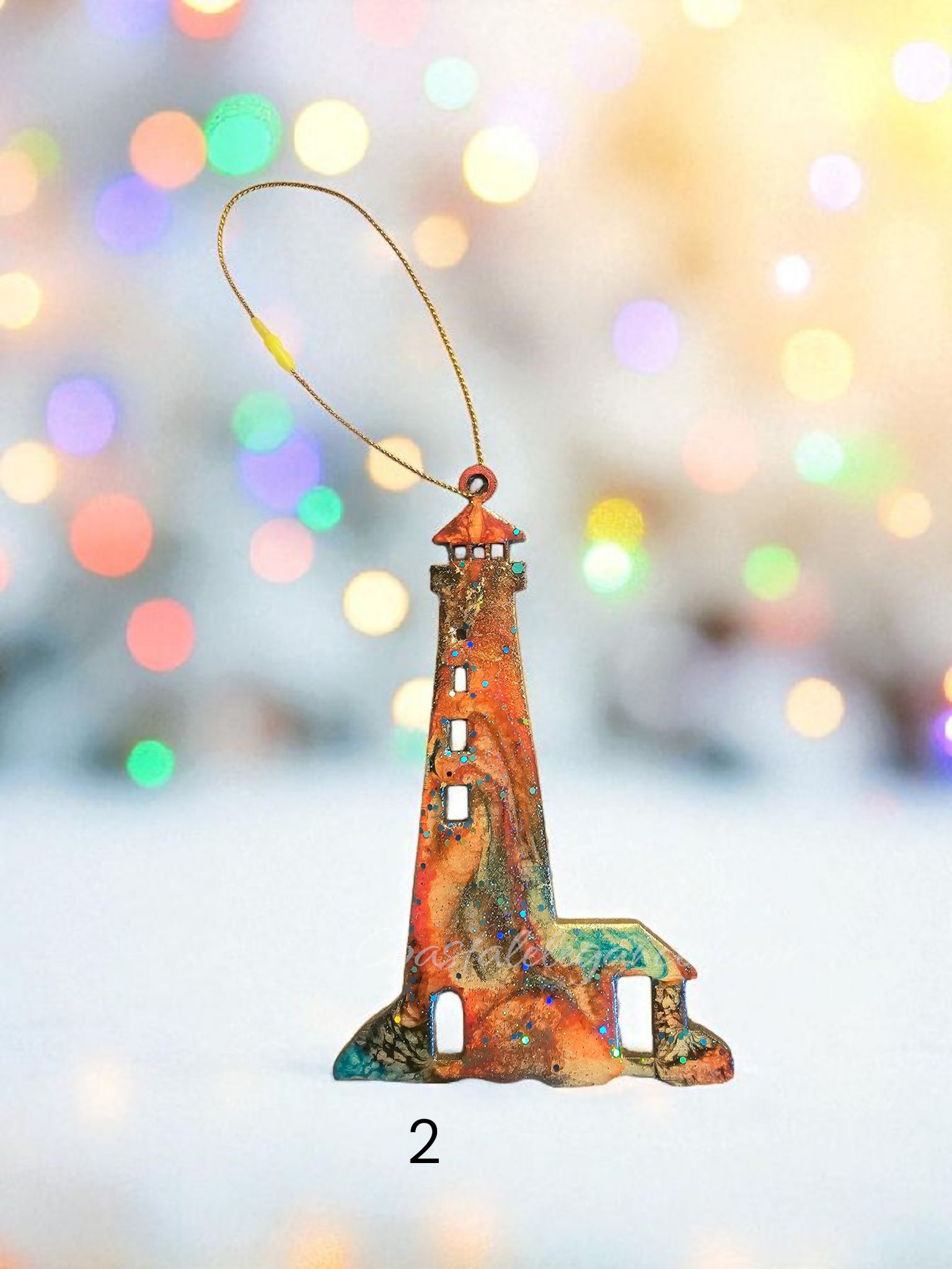 Coastal Lighthouse Resin and Wood Handmade Holiday Tree Ornaments