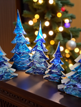 Load image into Gallery viewer, Handmade Cobalt and Silvery Blue Resin Wood Christmas Trees Holiday Mantelpiece in three sizes, featuring unique patterns and sparkly glitter, perfect for festive indoor decor.