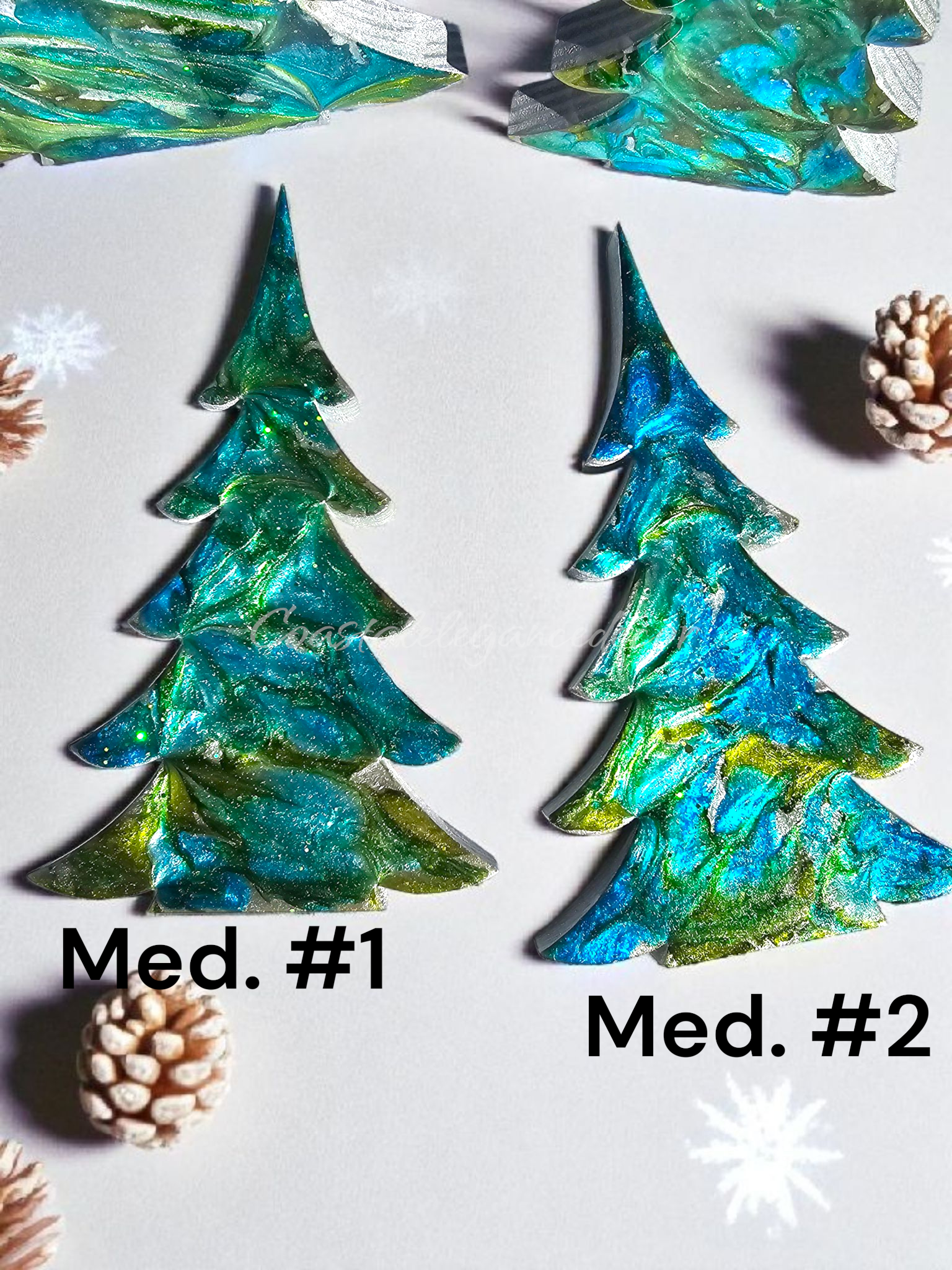 Handcrafted Gemtone Blue and Green Tabletop Christmas Trees with Shimmer Multiple Sizes