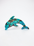 Load image into Gallery viewer, Turquoise and red with gold highlighted 15" dolphin handmade resin all decoration.