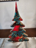 Charger l'image dans la visionneuse de la galerie, Handmade Turquoise Christmas Trees Shelf Sitter with Red Resin and Gold Accents - Large size 12 inches showcasing elegant craftsmanship.