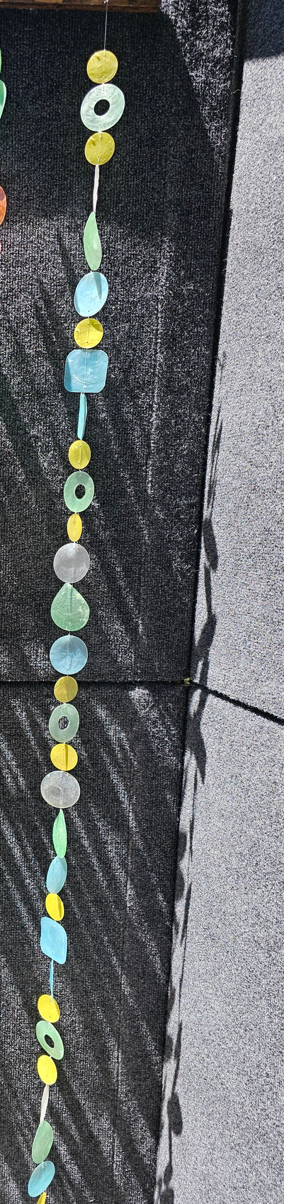 Soft Aqua Yellow and Ivory Capiz Shell Strand 72 Inches