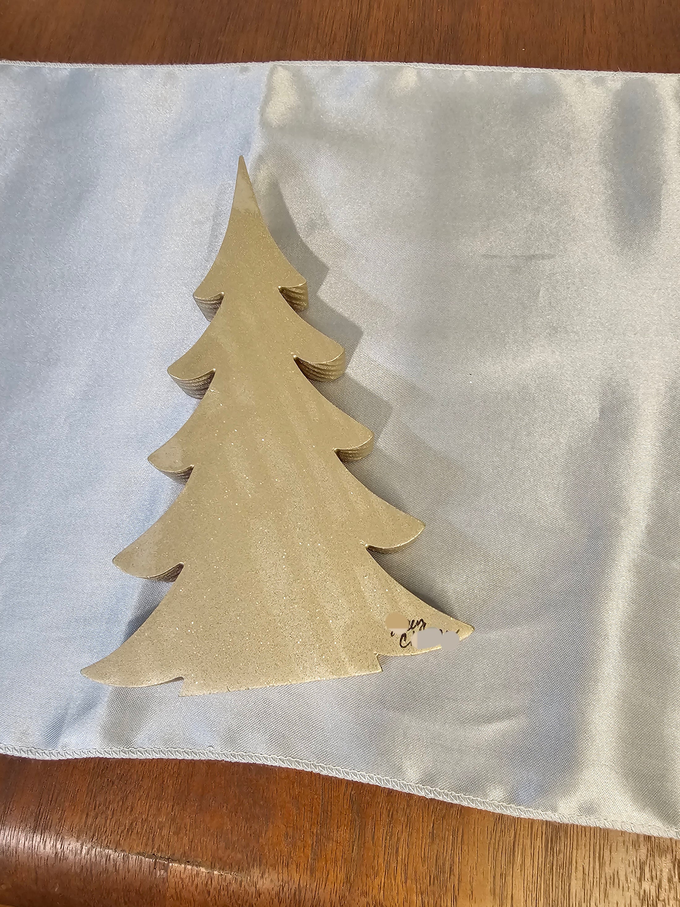 Handcrafted Blue Green Gold Christmas Trees Tabletop Decor - Chunky Wood & Resin Art - 8" & 5"