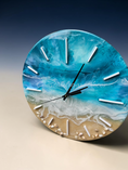 Load image into Gallery viewer, Handmade 12" Soft Turquoise Ocean Resin Wall Clock – Pastel Wave Art