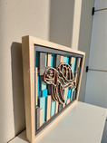 Load image into Gallery viewer, Hand-Painted Layered Wood Sea Turtle Wall Art – 11x14 Coastal Blues in Wood Cradle