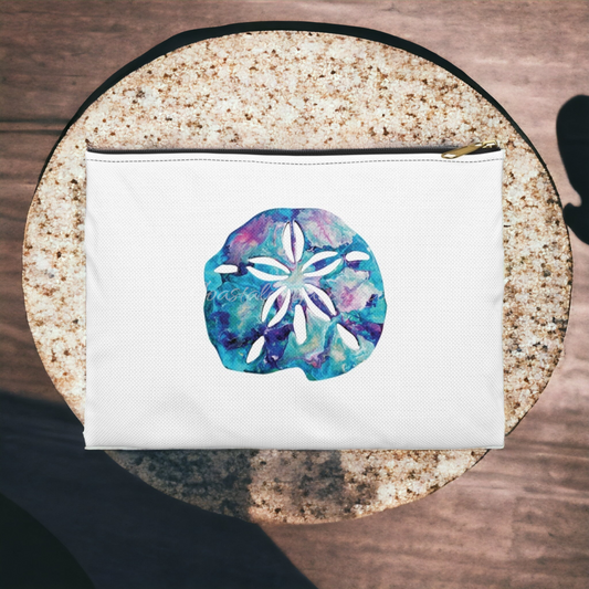 Original Art Print Blue Sand Dollar Art Accessory Pouch - Durable Cosmetic & Travel Bag, Two Sizes