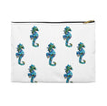Load image into Gallery viewer, Blue Seahorses Art Accessory Bag - Durable Cosmetic & Travel Organizer featuring original multi-colored blue seahorse design on a white background, ideal for cosmetics or travel essentials.