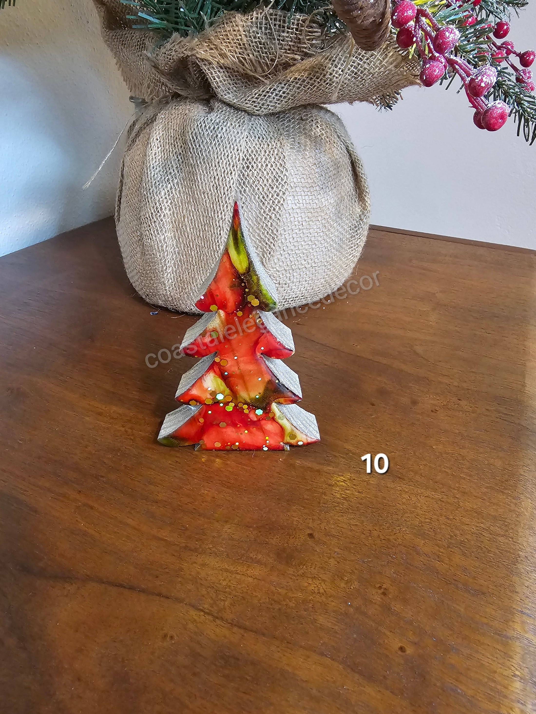 Handcrafted 5-Inch Christmas Trees with Colorful Resin and Wood for Holiday Tabletop Decor