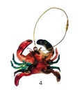 Charger l'image dans la visionneuse de la galerie, Colorful Sparkly Small Crab Beachy Christmas Resin and Wood Ornament