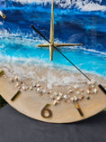 Load image into Gallery viewer, Large 19.5 Inch Standard Number Wall Clock - Sandy Beach Design with Turquoise Ocean Waters