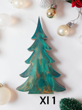 Load image into Gallery viewer, Deep Emerald Green & Copper Resin Wood Christmas Tree | 3D Tabletop Holiday Centerpiece | Jewel Tone Winter Mantel Decor