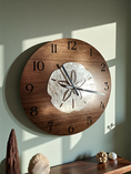 Load image into Gallery viewer, Coastal Sand Dollar Wall Clock - 12" Walnut Wood MDF with Pearl Acrylic Overlay
