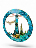 Load image into Gallery viewer, Original Lighthouse & Coastal Landscape Round Wall Art (15.75")
