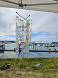Load image into Gallery viewer, Handmade Capiz Criss Cross Top Teal Teardrop Wind Chimes Patio Decor 24"