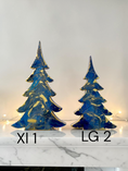 Charger l'image dans la visionneuse de la galerie, Rich Indigo Blue and Gold Handmade Resin and Wood Christmas Trees