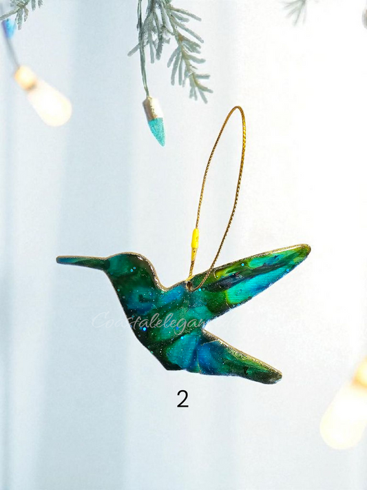 Sparkly Handmade Resin and Wood Hummingbird Christmas Ornaments