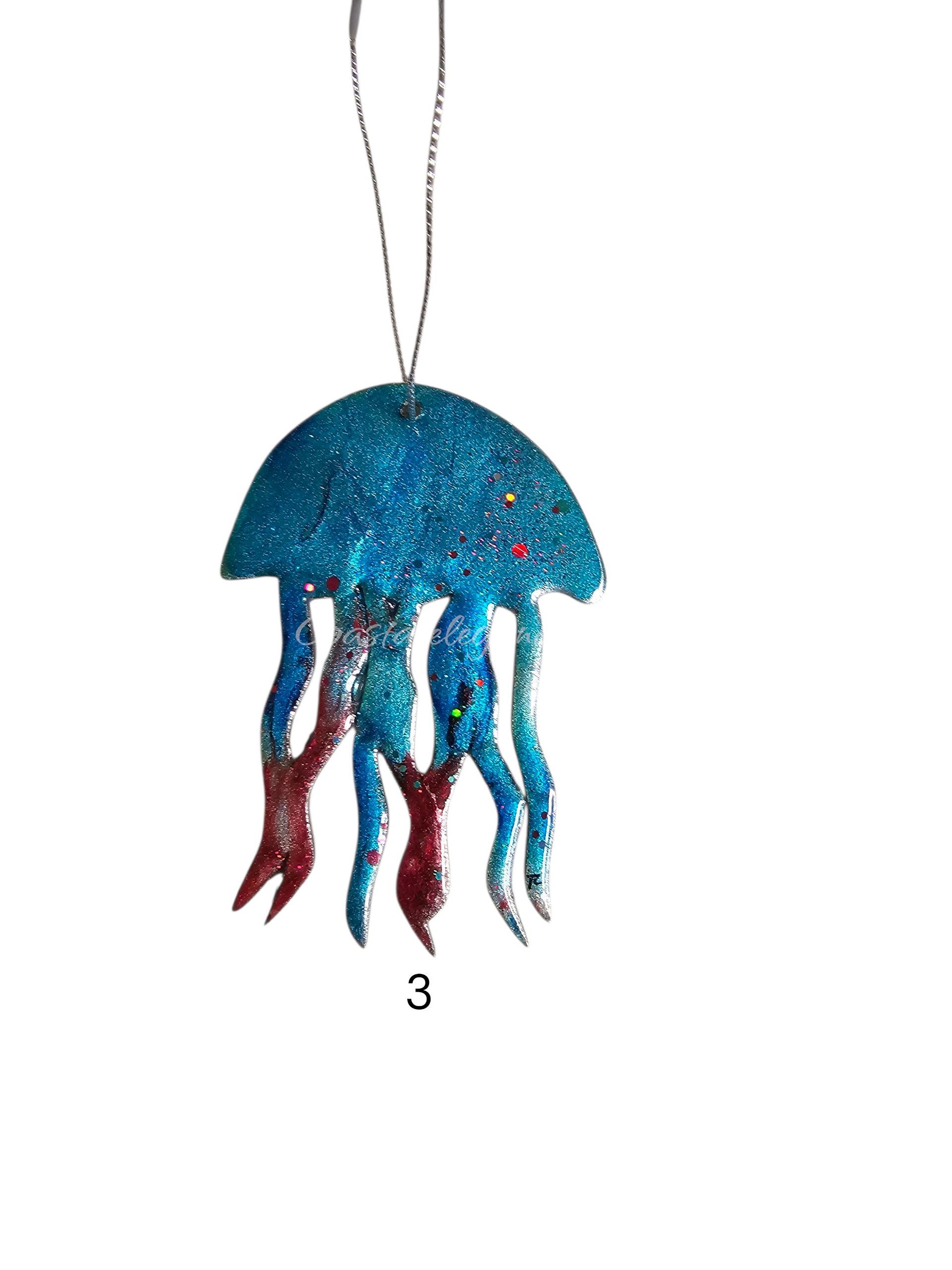 Beachy Jellyfish Handmade Christmas Tree Ornaments Resin and Wood