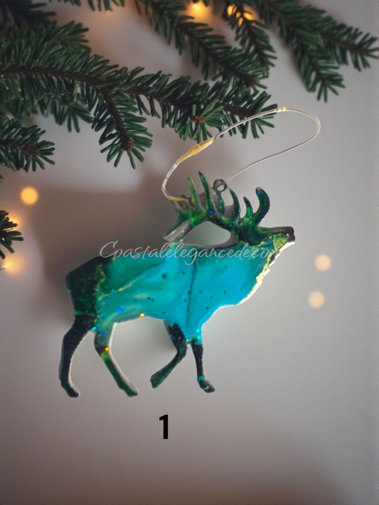 Nature Themed Standing Elk Wood and Resin Ornaments