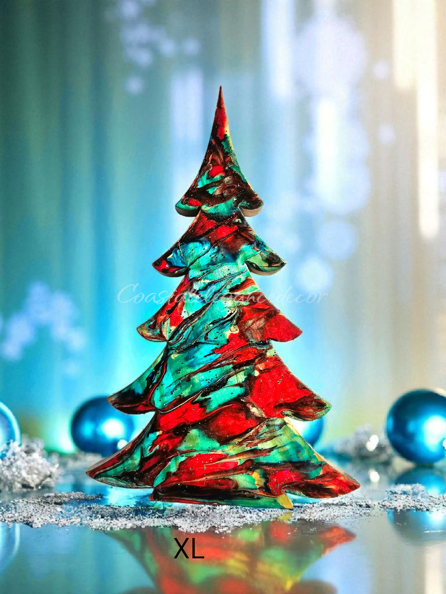Handmade Turquoise Christmas Trees Shelf Sitter with Red Resin and Gold Accents Multiple Sizes