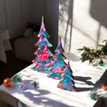Load image into Gallery viewer, Handcrafted Contemporary Resin & Chunky Wood Christmas Trees Set - 3 Sizes with Gold Accents