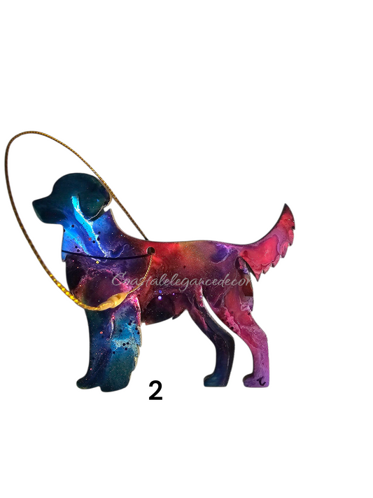 Christmas Golden Retriever Dog Resin and Wood Handmade Ornaments