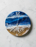 Load image into Gallery viewer, Handmade 12" Deep Blue Ocean Resin Wall Clock – Contemporary White Hands