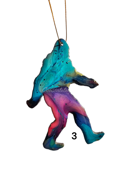 Walking Sasquatch Bigfoot Resin and Wood Handmade Christmas Ornaments