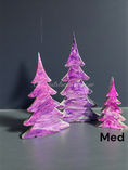 Charger l'image dans la visionneuse de la galerie, Handmade Purples and Fuchsia Resin Wood Christmas Trees Holiday Mantelpiece in Medium size 8" by Coastal Elegance Decor.