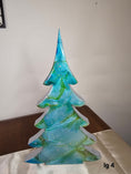 Load image into Gallery viewer, Colorful handmade blue green silver resin Christmas trees with metallic accents, adding a cheerful touch to your holiday mantelpiece décor in various sizes.
