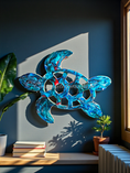 Load image into Gallery viewer, Beautiful Blue & Turquoise Shimmer Handmade Sea Turtle Wall Decoration by Coastal Elegance Decor, featuring a vibrant sea turtle design that adds a tropical touch to home interiors.