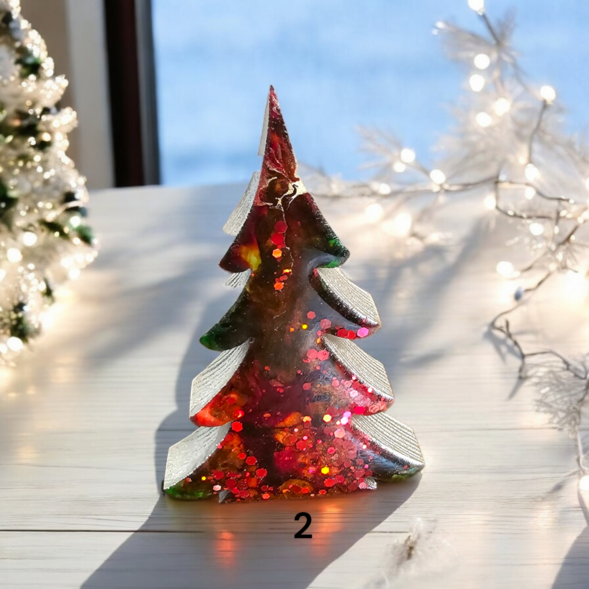 Handcrafted 5-Inch Christmas Trees with Colorful Resin and Wood for Holiday Tabletop Decor