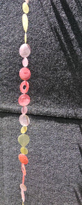 Load image into Gallery viewer, Pretty in Pink Capiz Shell Wind Chime Doorway Strands 72 Inches, showcasing beautiful pink and ivory shades with sparkling jingle oyster shells, perfect for adding charm to your patio or doorway.