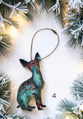 Charger l'image dans la visionneuse de la galerie, Handmade sparkly blue Chihuahua dog ornament on a white background with Christmas lights