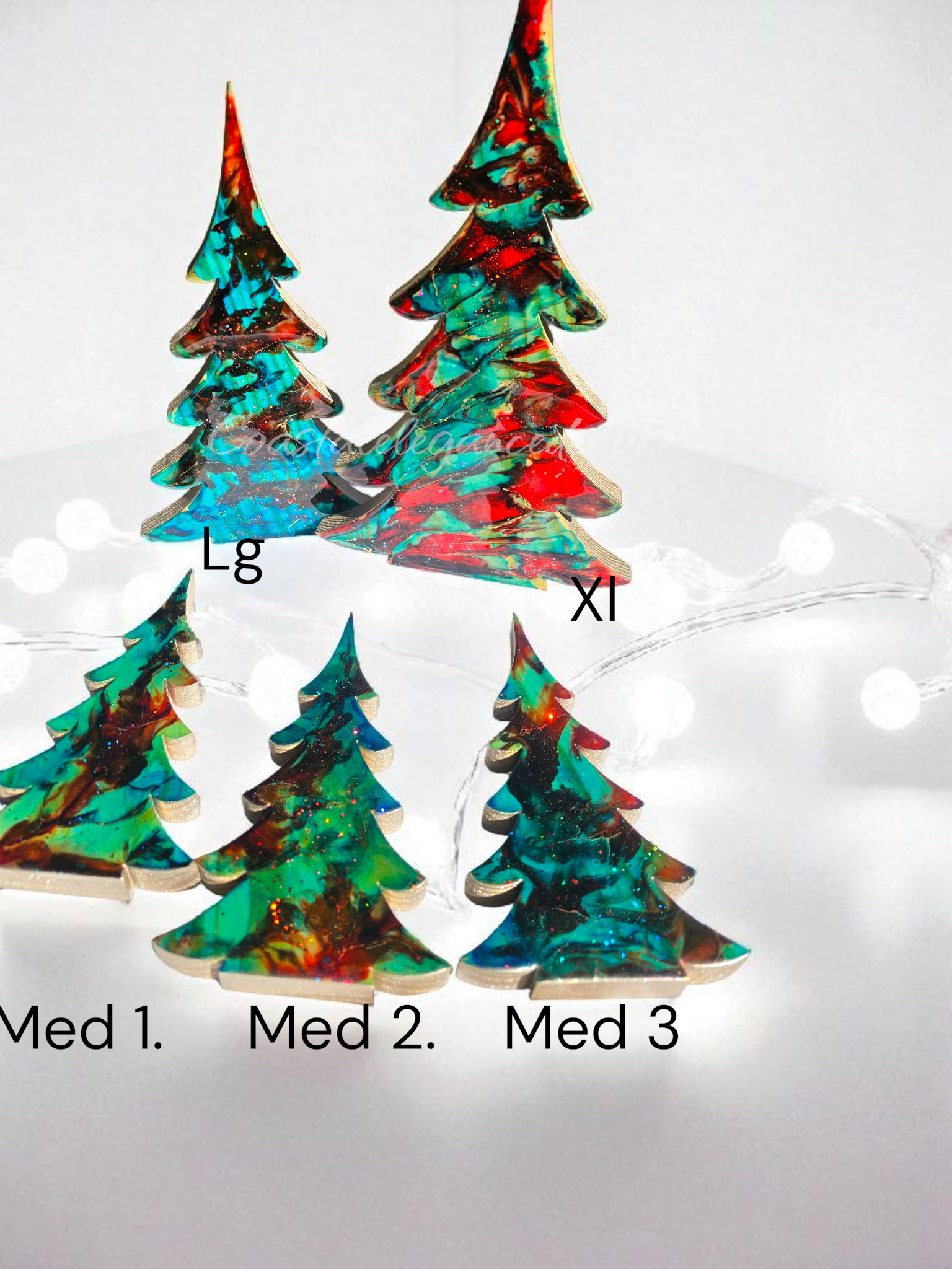 Handmade Turquoise Christmas Trees Shelf Sitter with Red Resin and Gold Accents Multiple Sizes