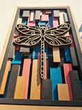 Charger l'image dans la visionneuse de la galerie, Hand-Painted Layered Wood Dragonfly Wall Art – 6-Layer Laser Cut Design in Coral, Blue & Natural Stains