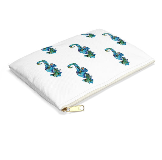 Blue Seahorses Art Accessory Bag - Durable Cosmetic & Travel Organizer showcasing a vibrant blue seahorse pattern on a bag, perfect for organizing cosmetics or travel items.