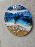 Load image into Gallery viewer, Handmade 12" Deep Blue Ocean Resin Wall Clock – Contemporary Gold Wave Art