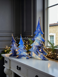 Load image into Gallery viewer, Handmade Lavender Blues and Gold Resin Wood Christmas Trees Holiday Mantelpiece, unique design featuring lavender and gold hues, perfect for festive decor.