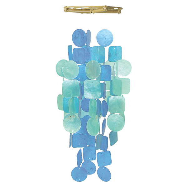 Handmade Cascading Blue Capiz Shell Wind Chimes 19.5" Patio Garden Decor