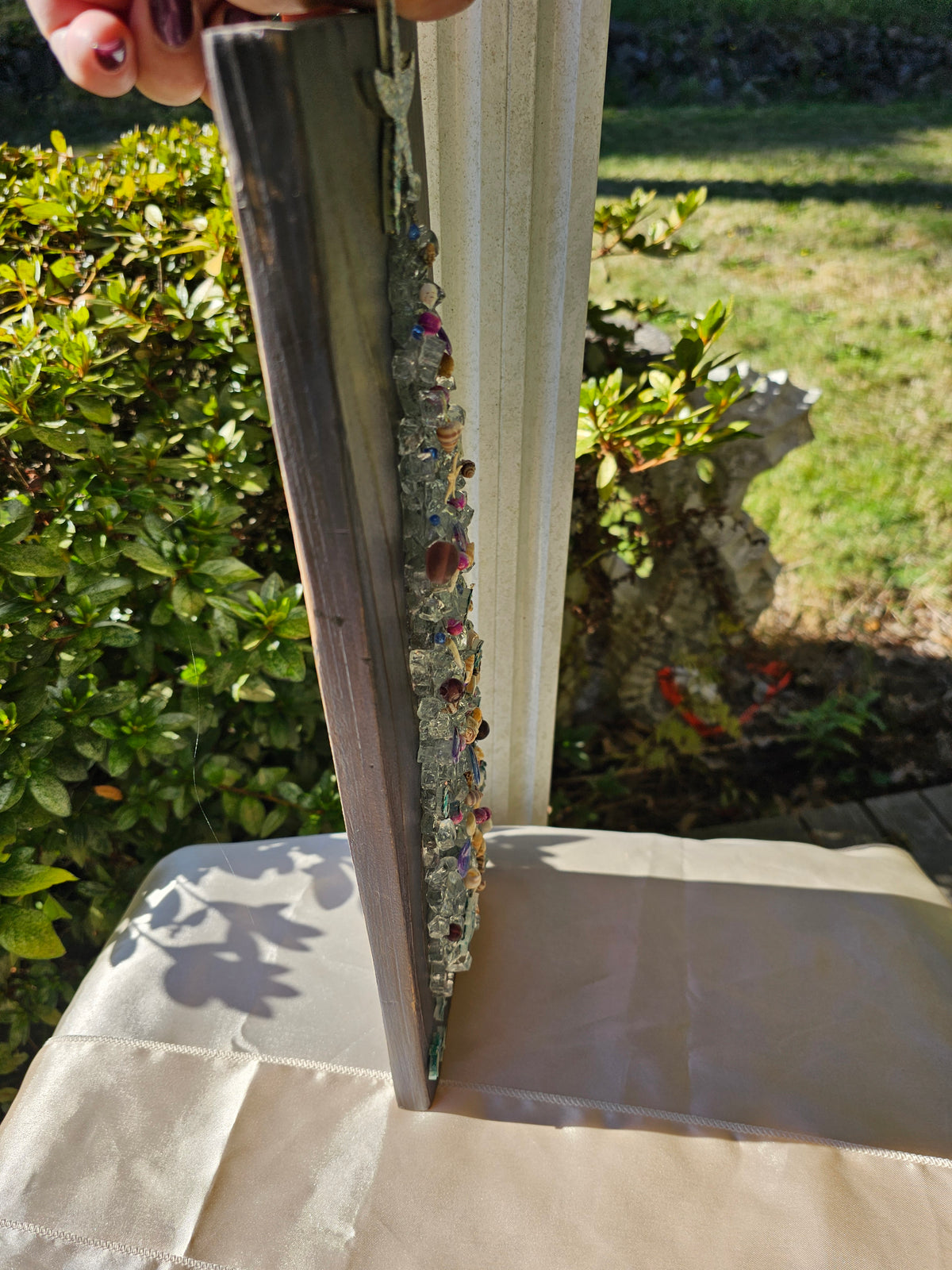 Coastal Crushed Glass Tree on Purple Shou Sugi Ban Wood (16" x 5.5")